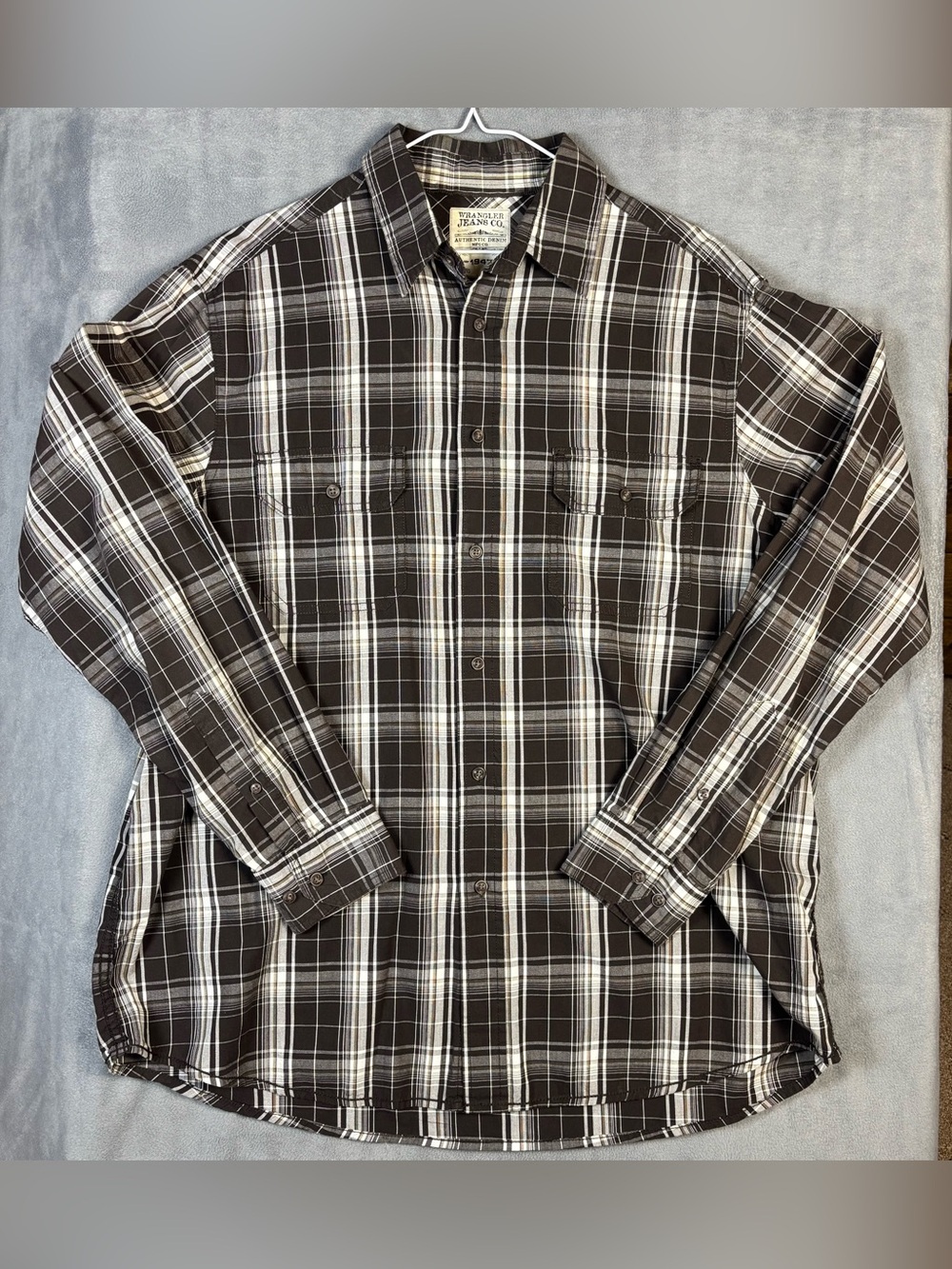 Wrangler Jeans Co Men XL Brown Plaid Long Sleeve Casual Button Down Shirt